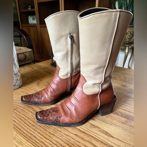 Tan and Brown Heeled Boots